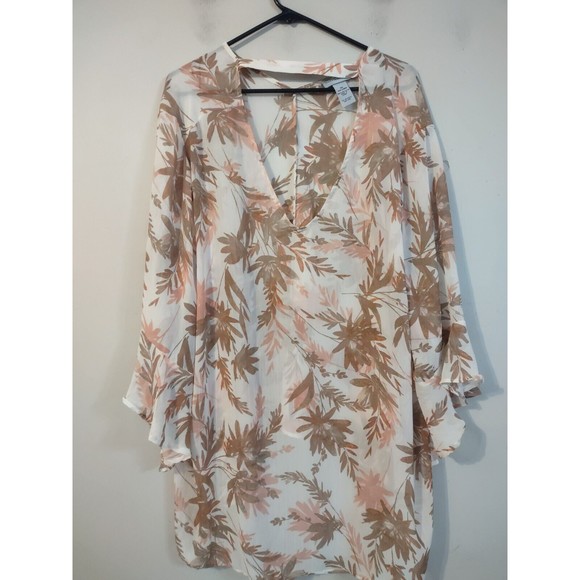 Catherines Womens 3X Floral 3/4 Sleeve Semi Sheer Blouse Top Shirt V-Neck - Picture 1 of 6